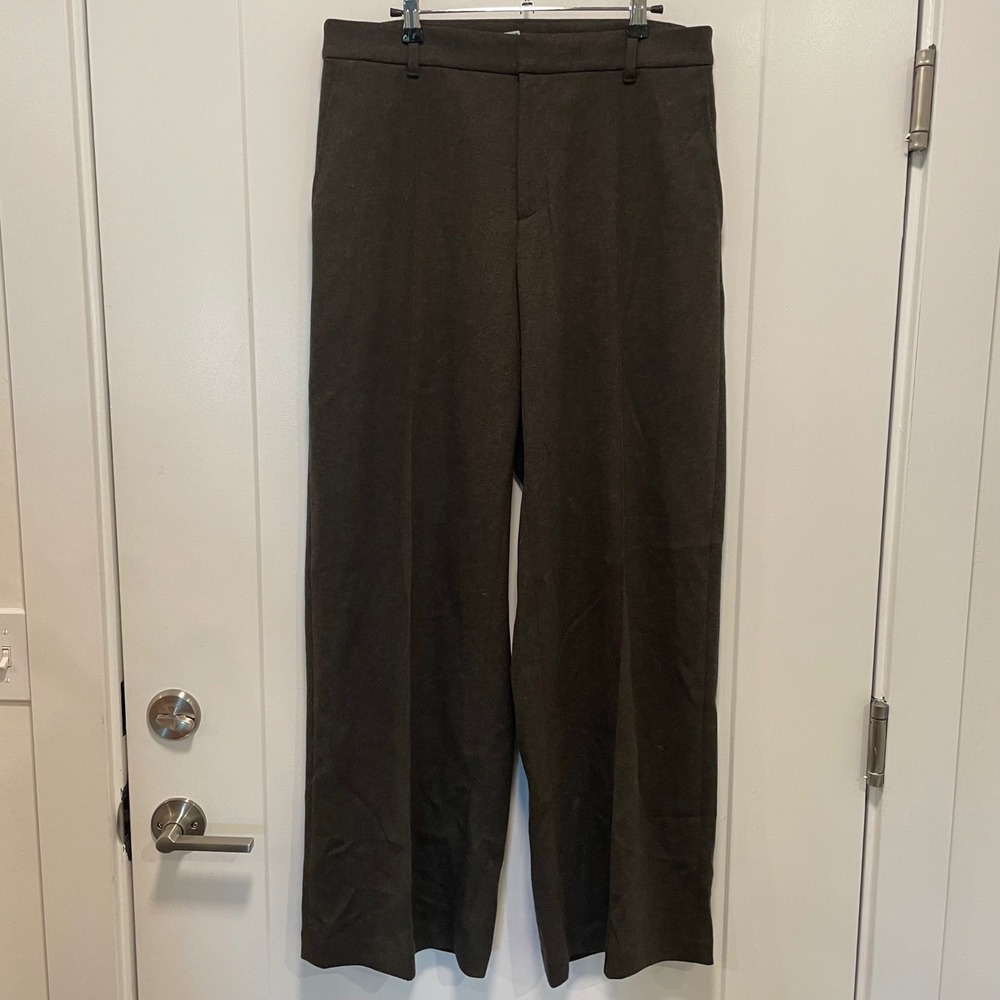 Uniqlo Wide Leg Trousers Dark Brown Flannel Blend Pants XL 455488